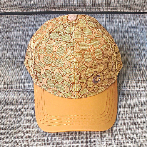 Coach Signature Logo Baseball Cap Canvas/Leather Beige/Brown Buckle Adjustable