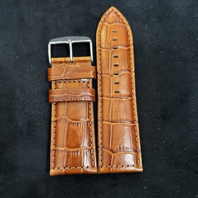 Hand Made Italian Design Saddle Leather Watch Band 28 MM Brown Crock Grain New