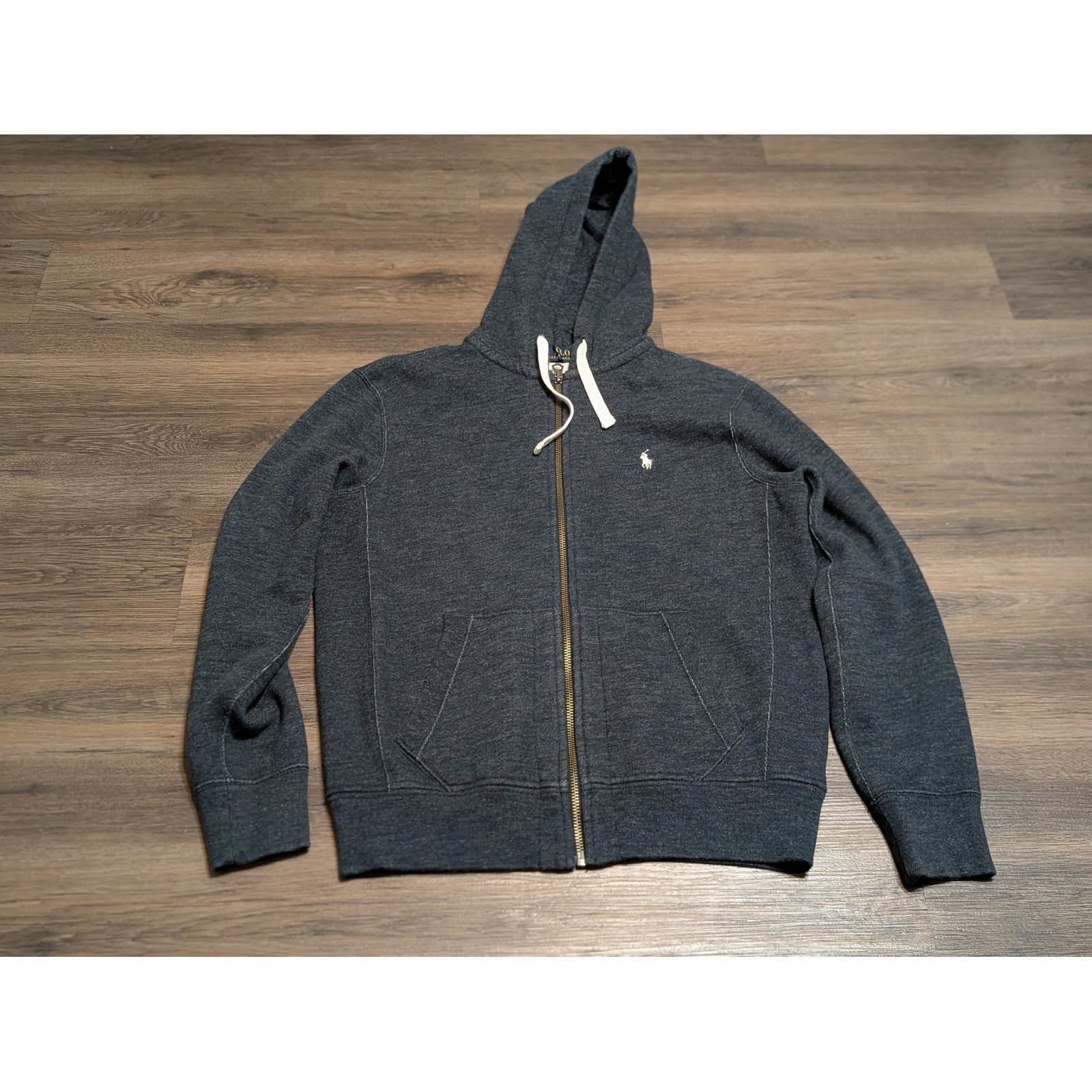 Polo Ralph Lauren Medium Charcoal Gray Full Zip Hoodie Embroidered Pony Logo