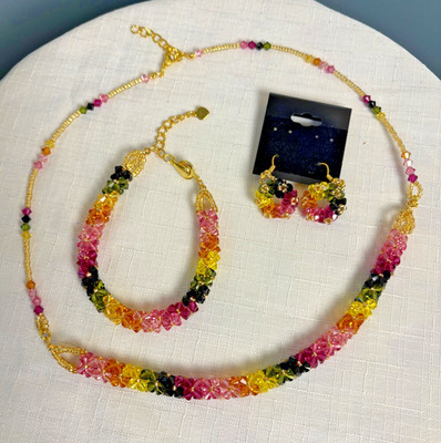 Teng Yue Parure Czech Crystal Rainbow Jewelry Set - Necklace Earrings Bracelet
