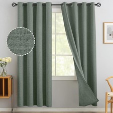 Thick Thermal Linen Blackout Curtains Ready Made Eyelet Ring Top Curtain Pair