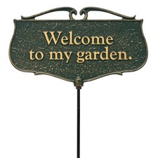 10042 Cast Aluminum Welcome to My Garden Decorative Sign,Green