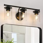 LNC Modern 21.75" 3-Light Matte Black Bathroom Vanity Wall Light w/Glass Shades