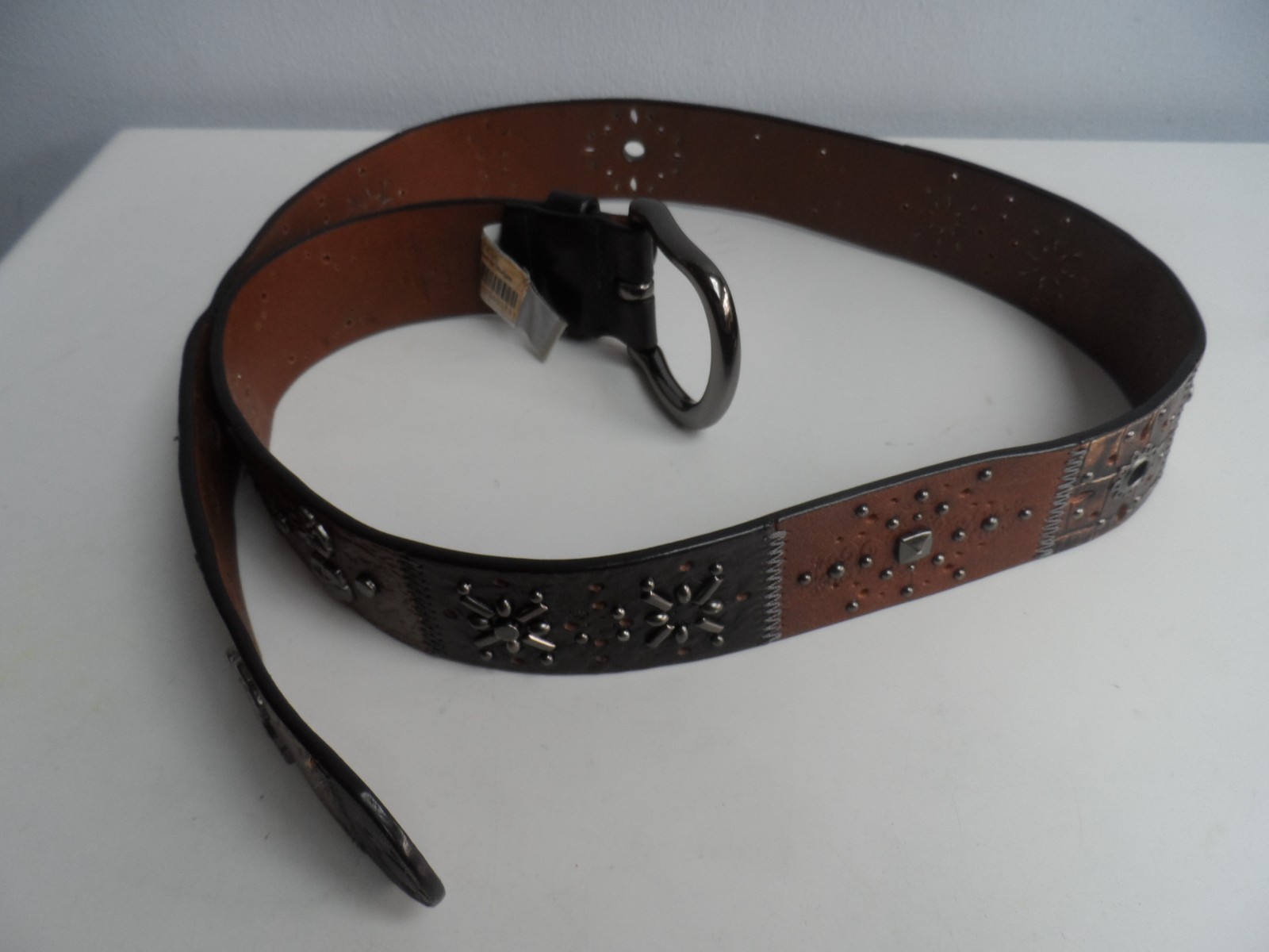 Fossil Midnight Patchwork Belt Leather Studded Bl… - image 2