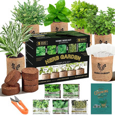 5 Herb Indoor Starter Kit, Complete Planting Set for Kitchen Herb Garden DIY  G