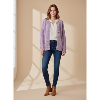 Aran Woollen Mills Women's Cotton Irish Cable Knit Cotton Button Cardigan 2XL