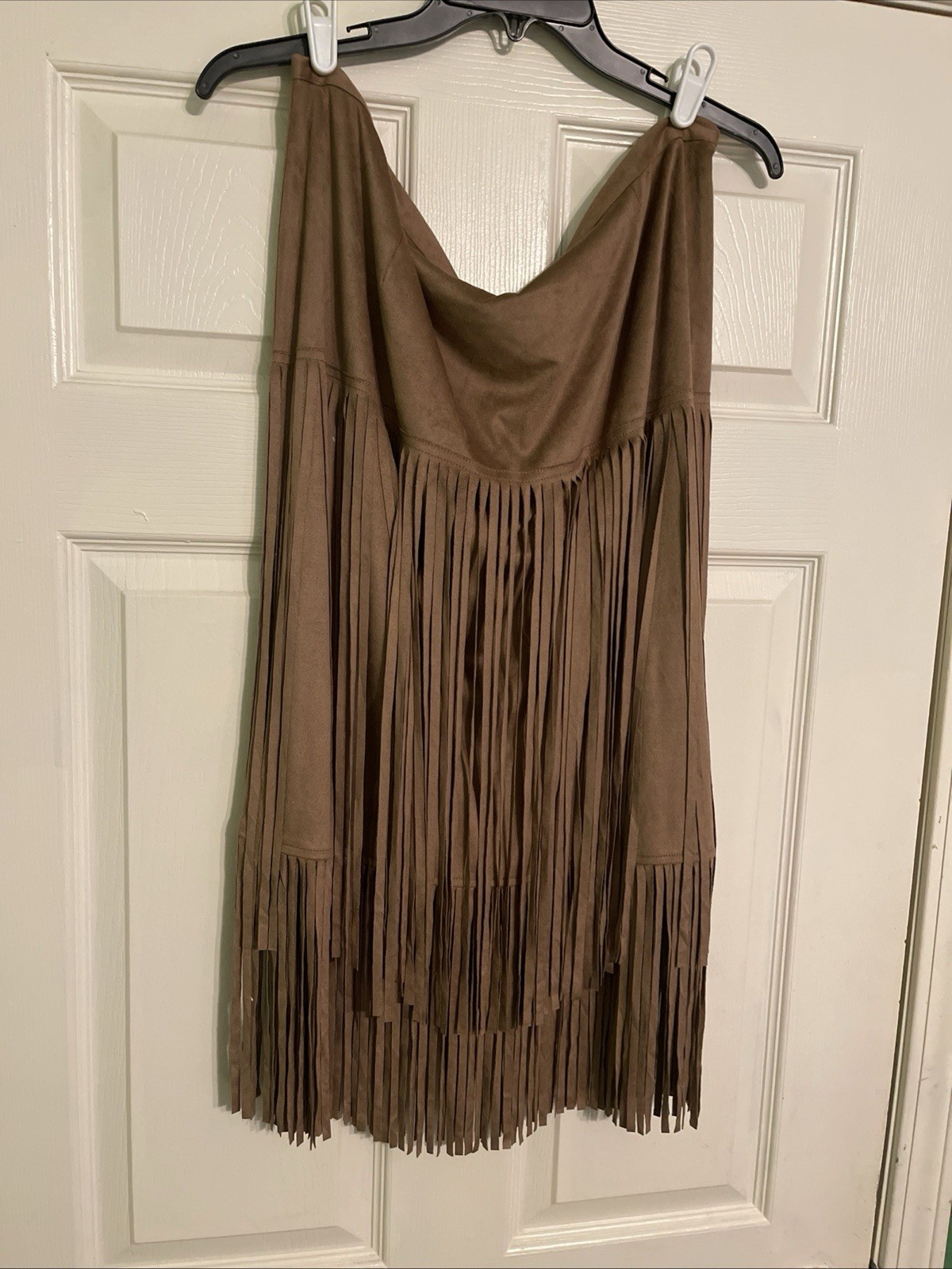 Chico's Women’s Brown Solid Faux Suede Fringe Mini Skirt Zip Closure Size 3
