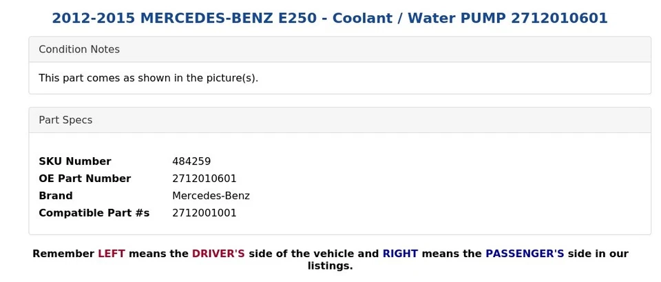 Mercedes-Benz E250 2012-2015 - bomba de agua/refrigerante 2712010601 Foto 4 de 4
