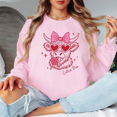 Cutie Pie Highland Cow Damen Sweatshirt Valentinstag Geschenk Damen Pullover
