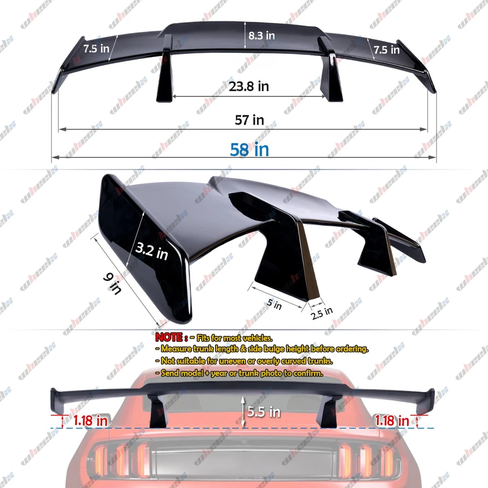 For Nissan Altima 58'' Rear Trunk Spoiler Wing Racing Pro Style JDM Matte Black - Image 4 of 4