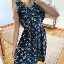 Ulla Johnson "Citra" Floral Ruffle Sleeve Designer Casual Midi Dress in Indigo 6