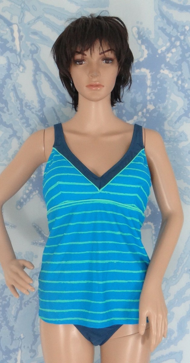 ののん NEW NIKE blue/green striped tankini top & solid hipster 2pc swim