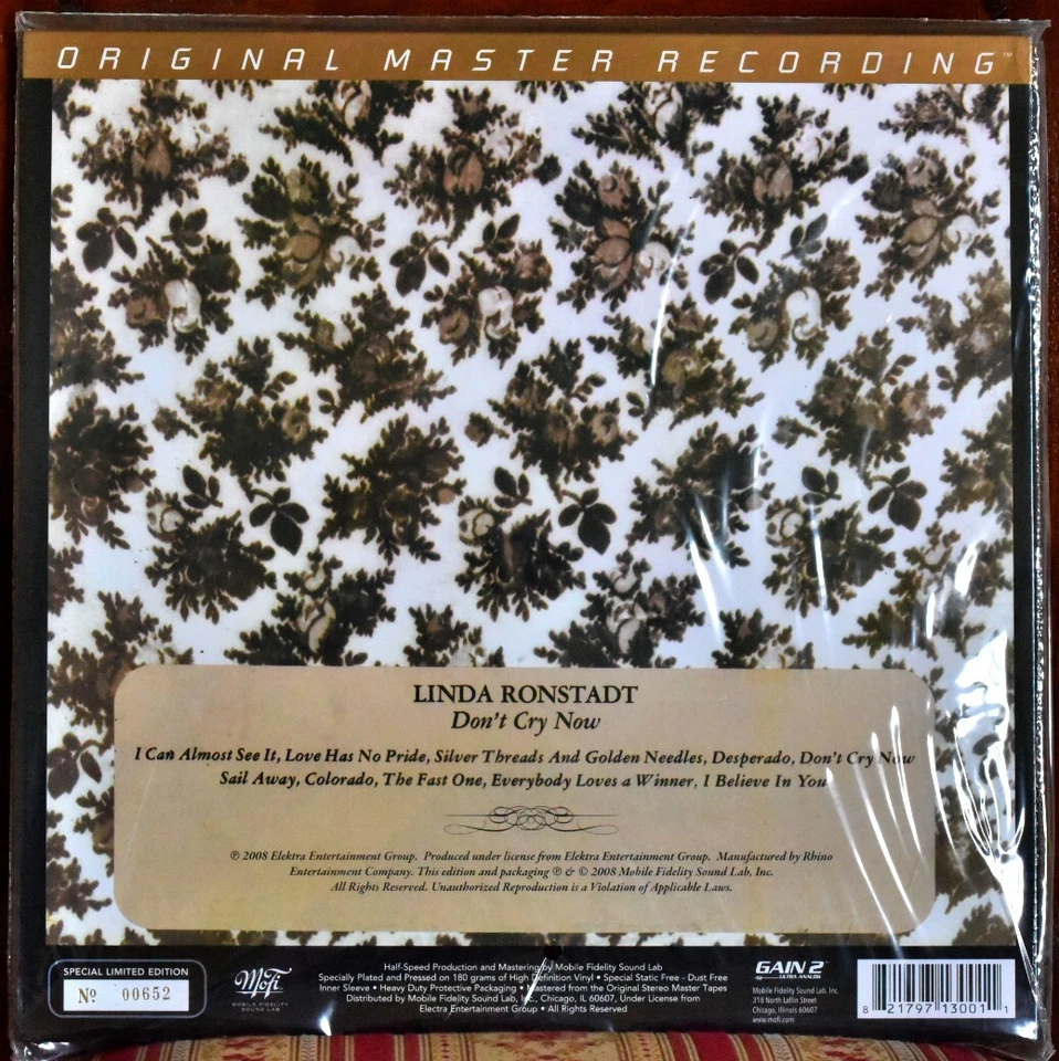 AUDIOPHILE MOBILE FIDELITY MFSL300 Linda RONSTADT "Don't Cry Now" 180g #0652 SS Foto 2 de 2
