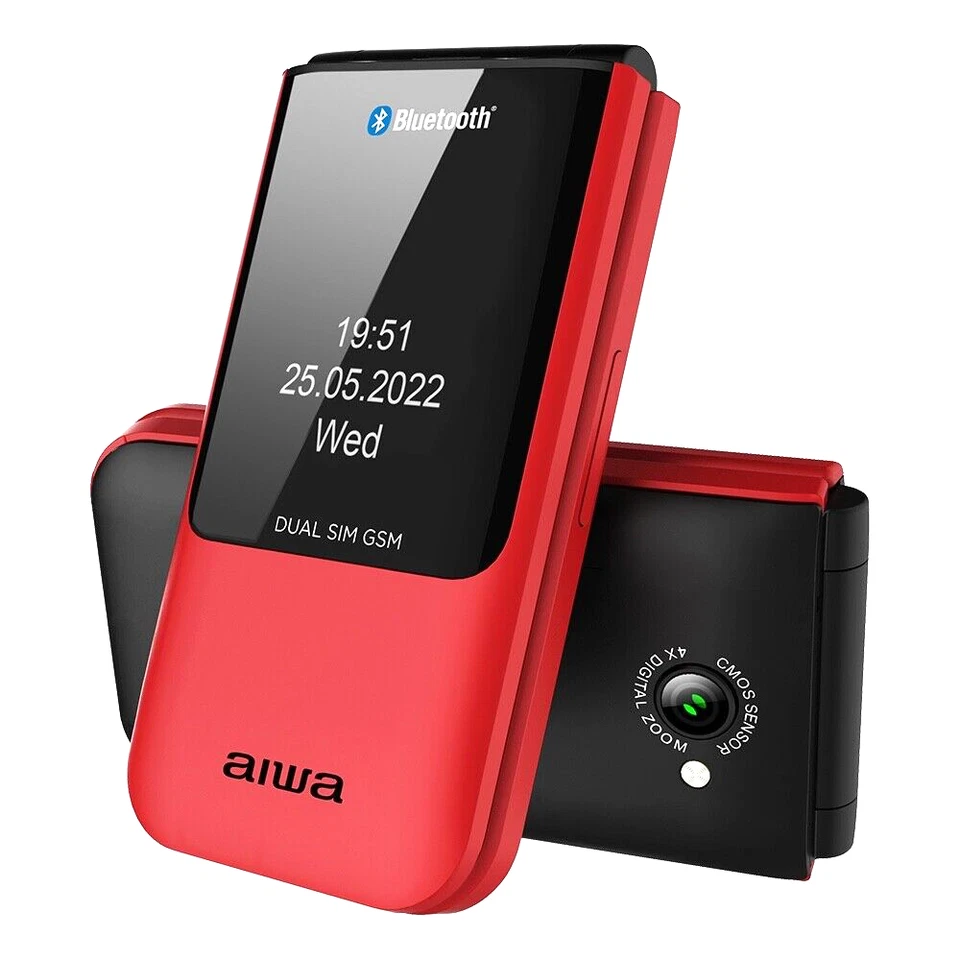 AIWA Telefono Cellulare Per Anziani Tasti Grandi SOS Telefono Anziani Flip Rosso - Immagine 2 di 4