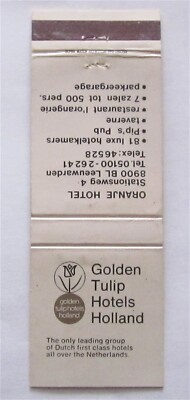 GOLDEN TULIP HOTELS HOLLAND, ORANGE HOTEL LEEUWARDEN, PIP'S PUB MATCHBOOK COVER