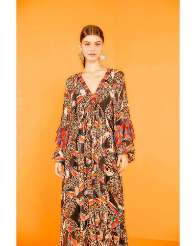 New Farm Rio Maxi Dress Leopard Tucan Ruffle Flowy Balloon Sleeve Size S NWT 149 - Picture 5 of 10