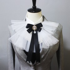 Lady Business Bow Tie Mesh Yarn Ribbon Crystal Collar Host Shirt False Collar