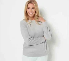 NEW DENIM & CO COMFORT ZONE BABY SHERPA CREWNECK PULLOVER GRAY SZ L #F770