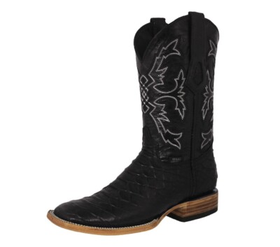 Mens Western Dress Cowboy Wear Leather Boots Black Snake Python Imitation Square