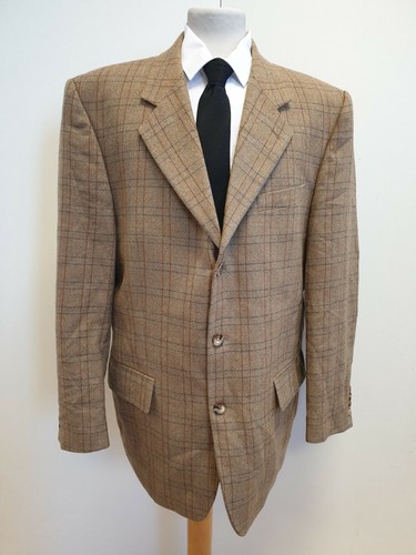 GG486 para hombre c\u0026a Marrón Cuadros Azules de lana con cuello Traje Blazer  Chaqueta RU L EU 52 | eBay