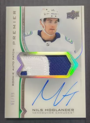 2020-21 Upper Deck Premier Nils Hoglander RC Auto Patch #ed 61/99 Canucks