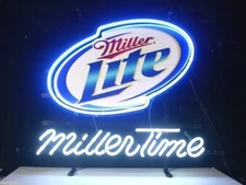 US STOCK Miller Time Miller Lite Beer 14"x10" Neon Sign Lamp Light Real Glass