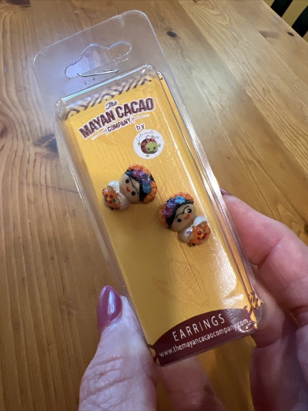 Frida Mayan Cacao Stud Earrings New In Package