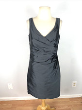 Alfred Sung Gray Pleated Satin Dress, Size 8