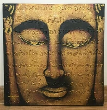 Buddha Painting Oil On Canvas Signed Thailand