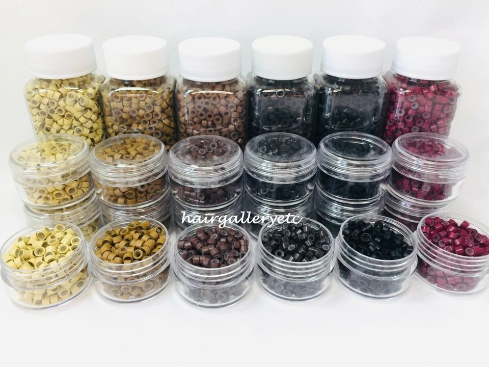 Micro anillos forrados de silicona cuentas de engarce para cabello de pluma I punta extensión bucle EE. UU. Foto 4 de 4