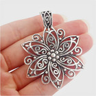 X Large FILIGREE FLOWER BOHEMIAN Pendant 20" 925 Sterling Silver Necklace Women