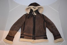 Burberry Brown Leather Shearling Hooded Biker Jacket Coat Womens Uk8/10 Mens S/m