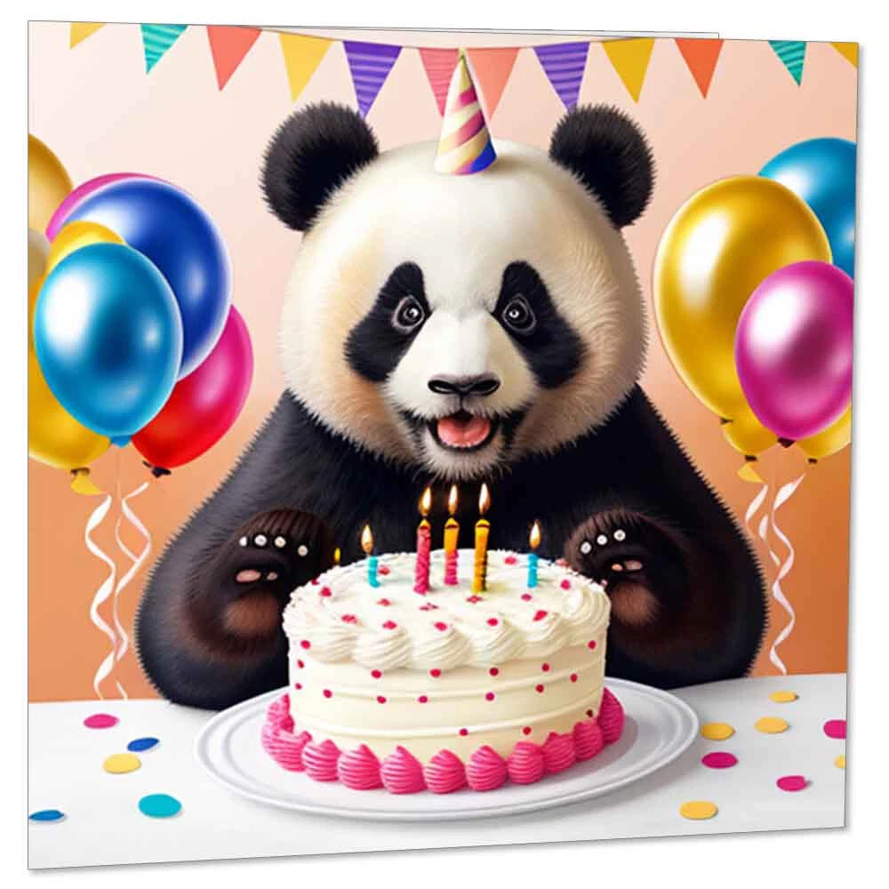 Panda Birthday Card Cute Panda Happy birthday Card 145 x 145mm | eBay