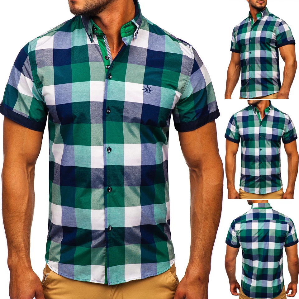 Kurzarmhemd Shirt Freizeithemd Herrenhemd Casual Slim Fit Herren BOLF Kariert - Bild 1 von 1