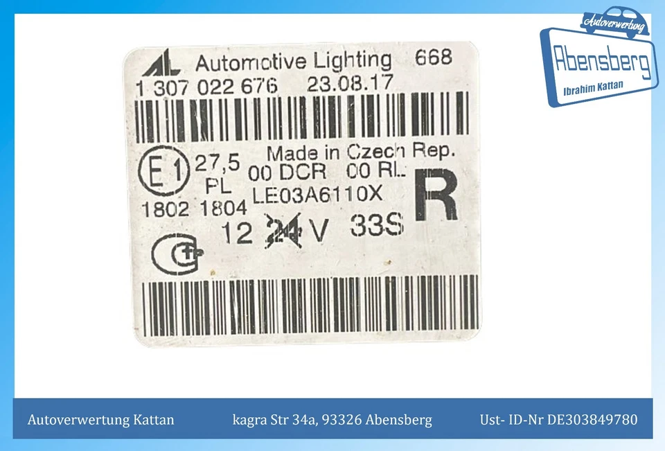 gebr. AL Scheinwerfer rechts Xenon für Audi A4 12 V 1 307 022 676 #2478 - Bild 2 von 4