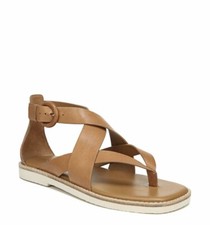 Vince Morris Strappy Flat Leather Sandal, SZ 6, Color Caramel, New With Box