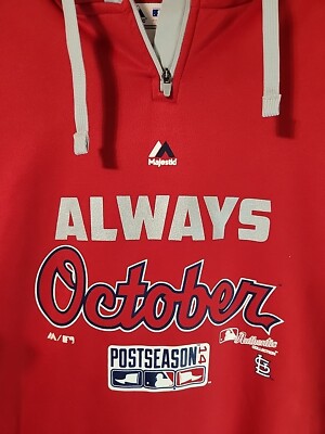 Majestic MLB Therma Base Hoodie Red 2014 Always October Cards Sz M