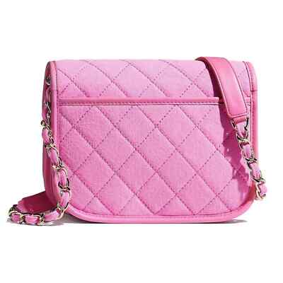 Chanel 21S Neon Pink Denim Small Messenger CC Logo Chain Shoulder