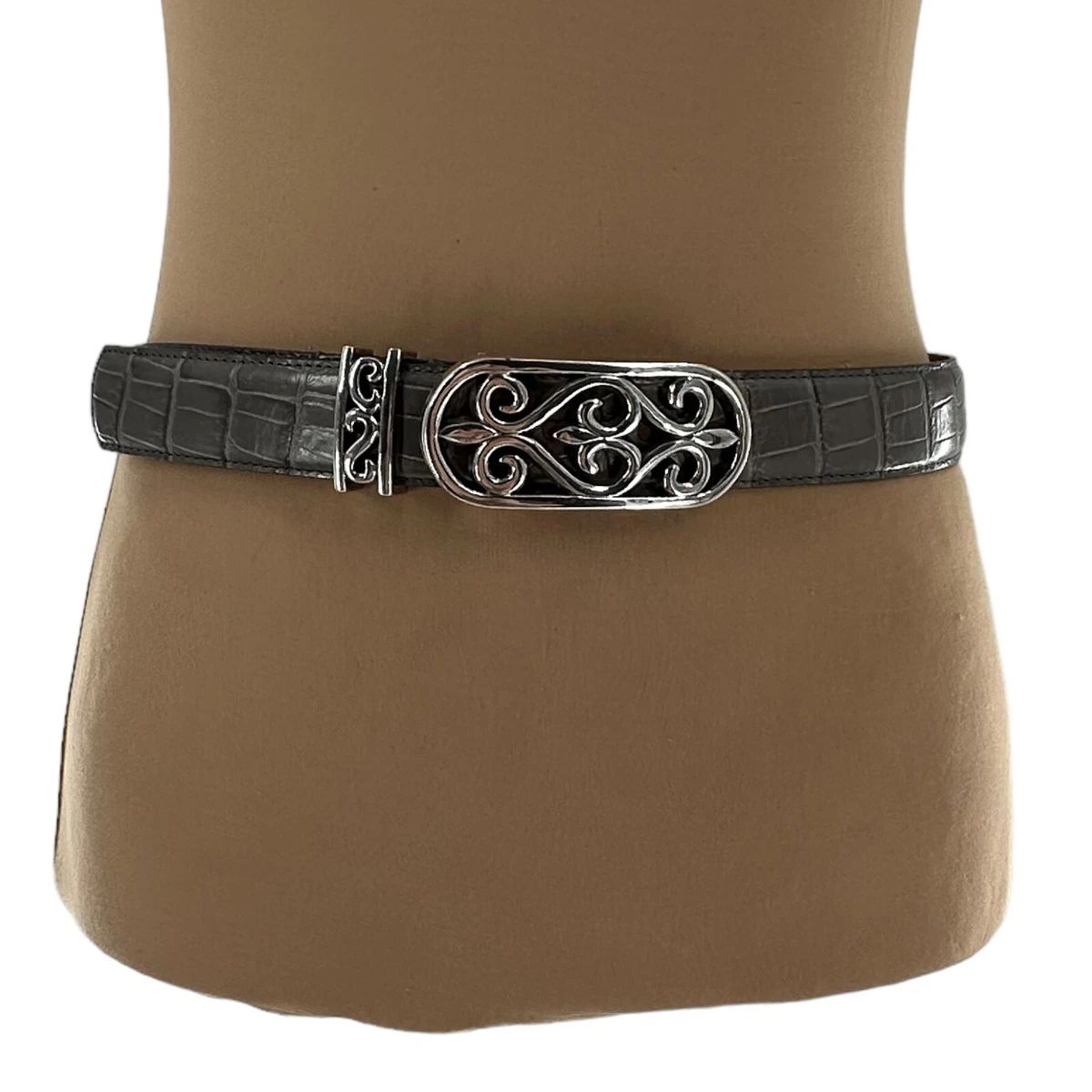 Vintage Brighton Belt Women’s Size M Dark Gray Mock Croc Silver Tone Hardware Vintage 90 main image 3