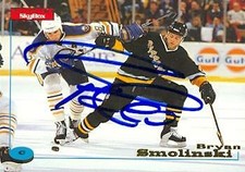Bryan Smolinski autographed Hockey Card (Penguis) 1996 Skybox Impact #104