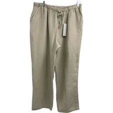 AVENUE WOMEN'S SIZE 22/24 ELASTIC DRAWSTRING WAIST LINEN BLEND BEIGE PANTS NEW