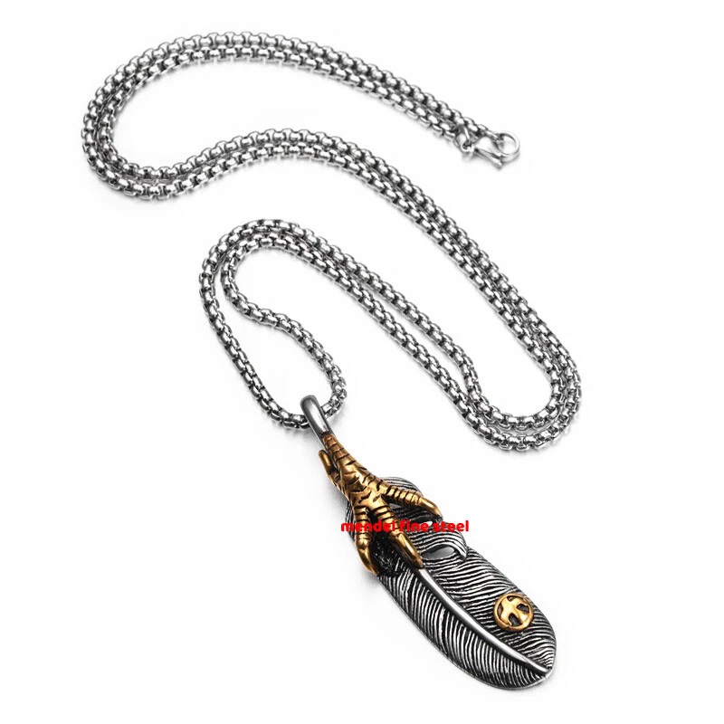 MENDEL Gold Plated Mens Tribal Eagle Feather Necklace Pendant Stainless Steel - Image 4 of 4
