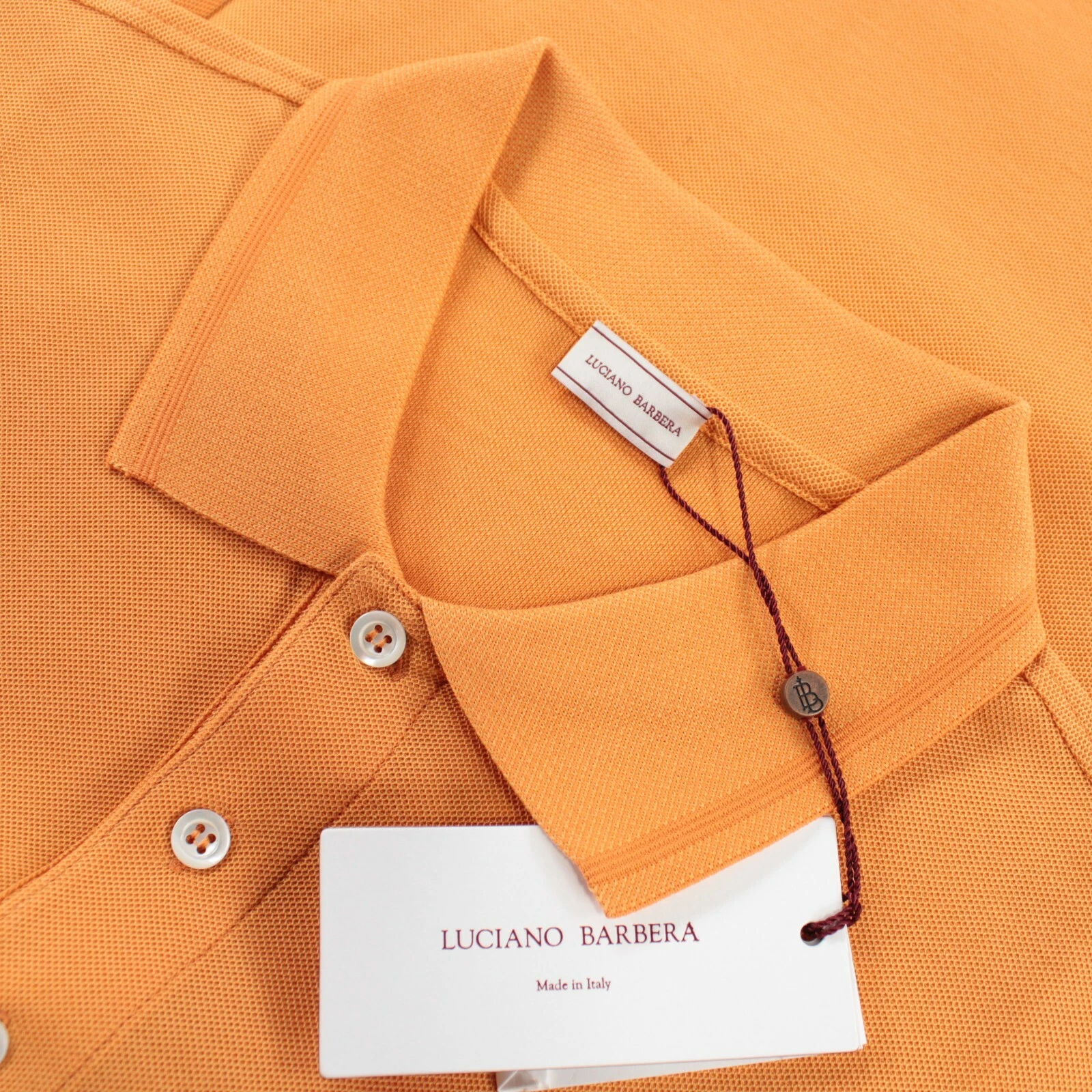Luciano Barbera NWT Polo Shirt Size L In Solid Orange Pique Cotton Made In Italy