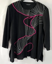 Ming Wang Cardigan Size 2X Pink Black Funky Artsy Abstract Colorful Office