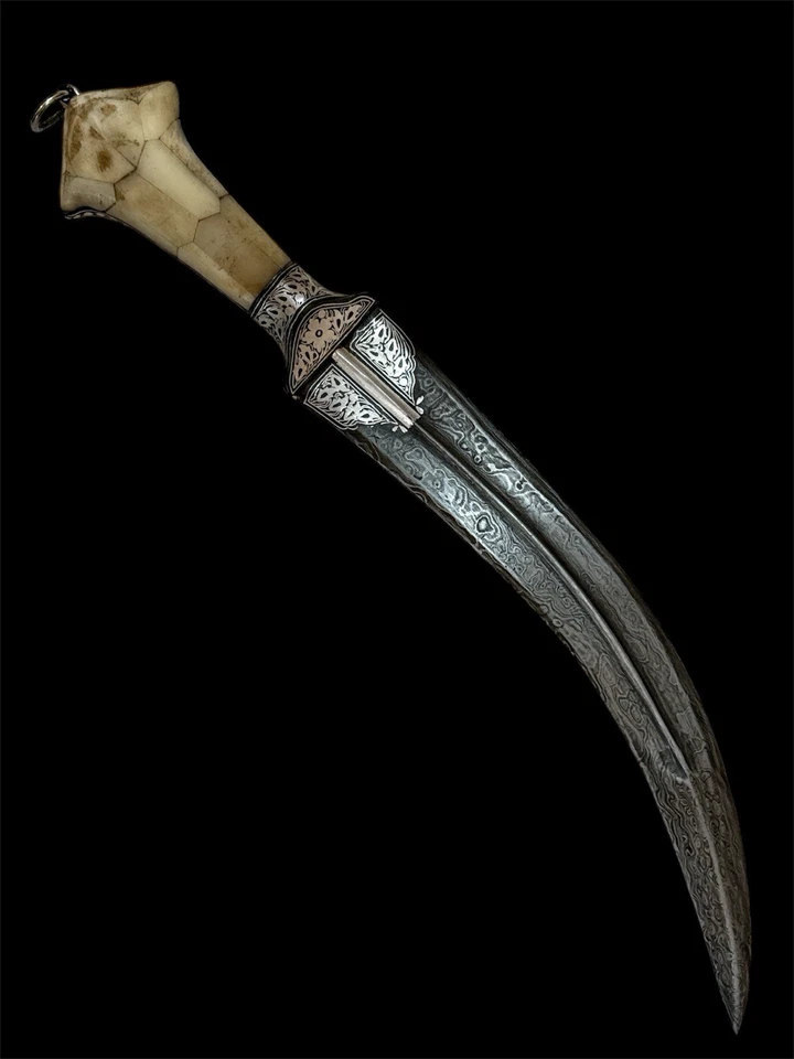 Arabic Jambiya Dagger Silver koftgari work bone Grips comes with sheath 15” - Image 2 of 4