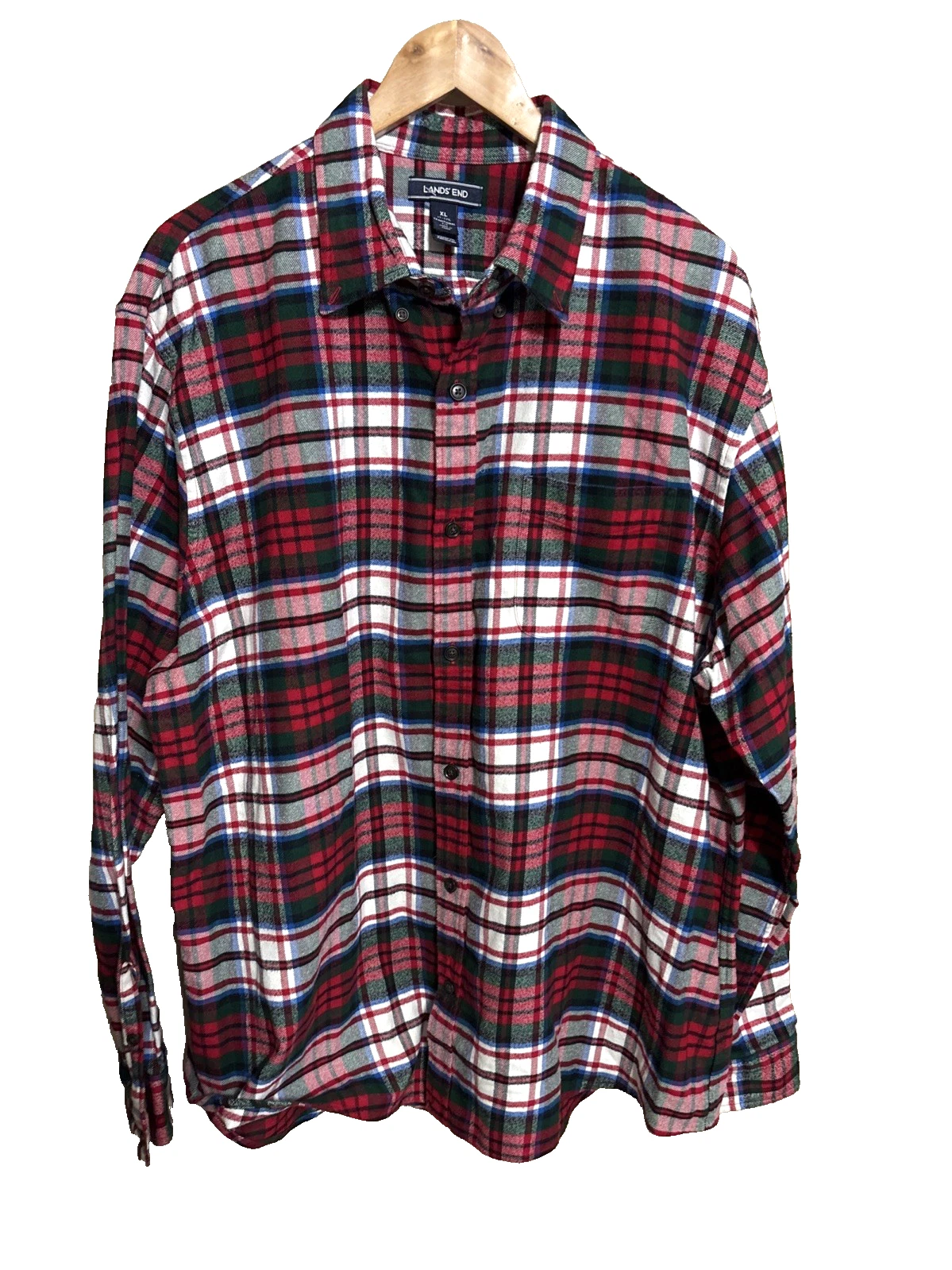Lands' End Flannel Mens Shirt Size XL Long Sleeve Plaid Button Down Traditional