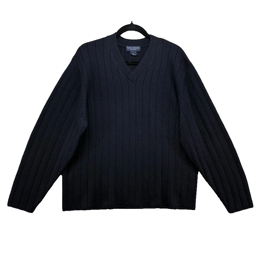 Daniel Cremieux Wool Sweater Jumper Mens XL Blue Wide Ribbed Preppy Professional
