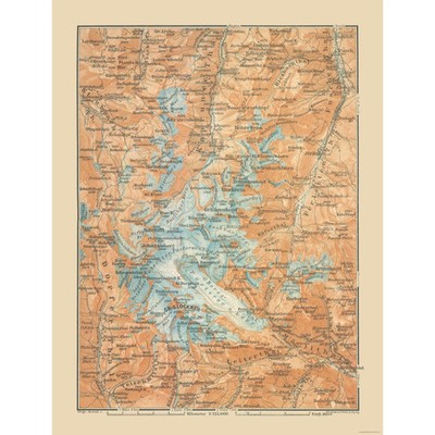 Historic Map - Glockner Barenkopf Region Austria - Baedeker 1910 - Vintage Wall
