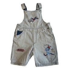 Vintage Disney Mickey Blue Overall Shorts Boys 5T Pin Stripe Baseball Goofy Y2K