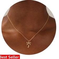 Valentines Day Gifts for Her Kids Girls - Gold/Silver Bow Necklace Dainty Ini...